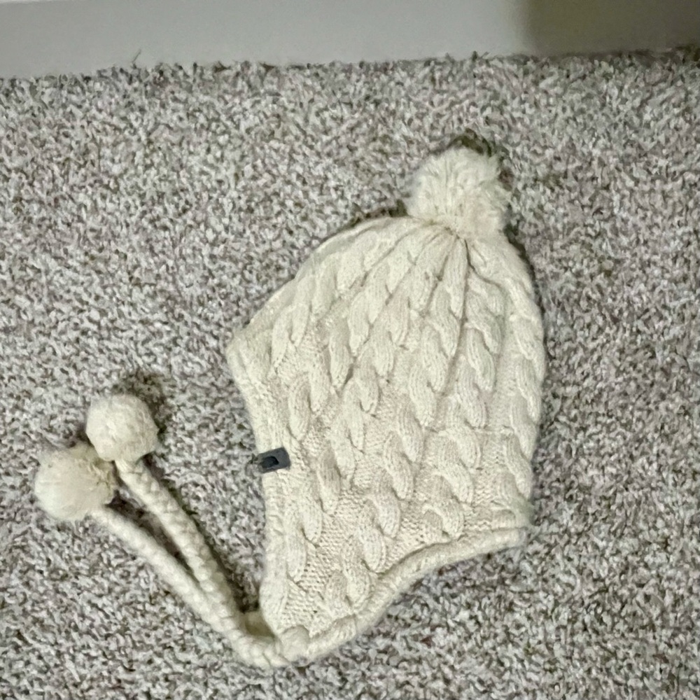 The North Face Ivory Cable Knit Pom Hat
